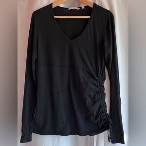 Athleta Raina Top Long Sleeve Ruched Side V-Neck Black Lightweight Women Med EUC